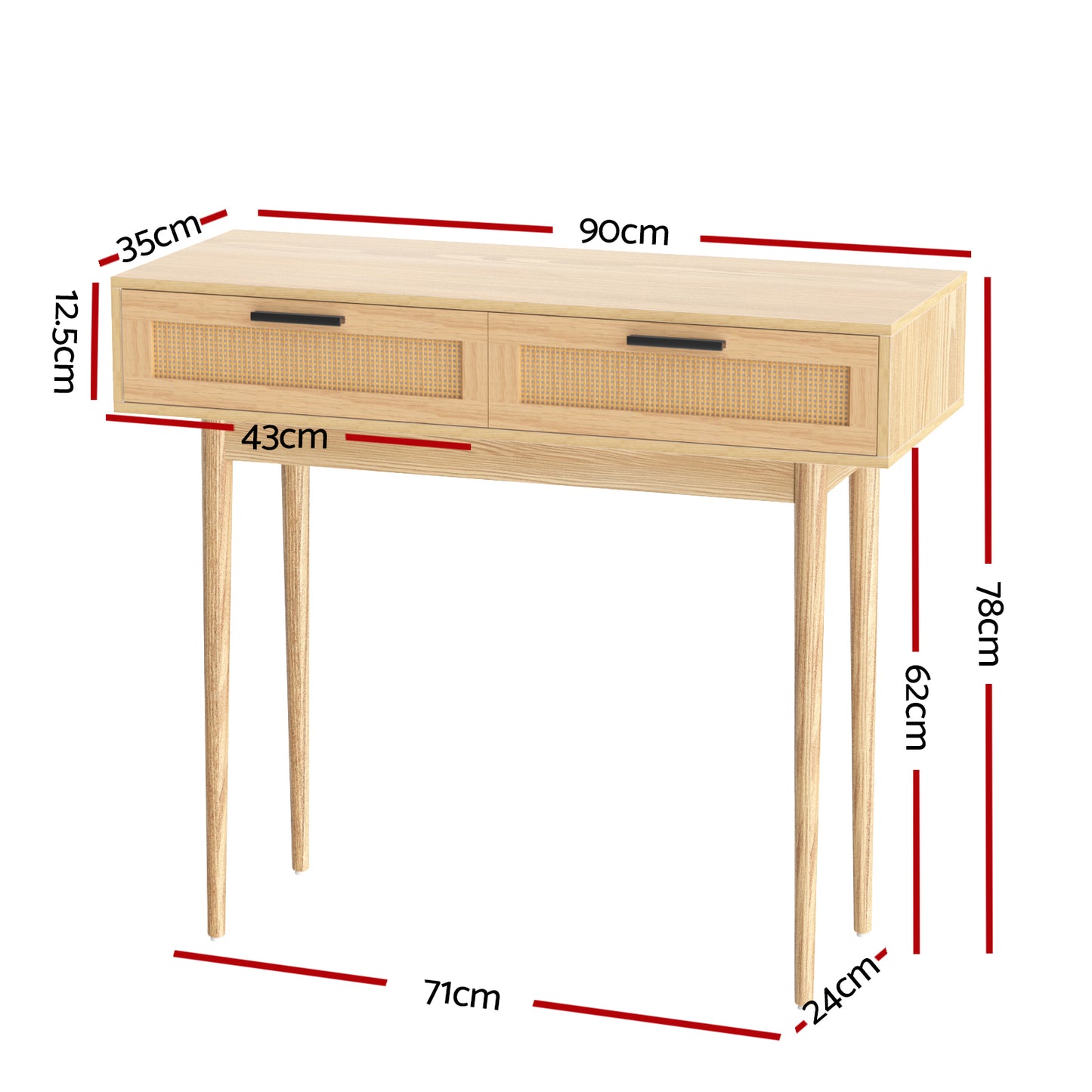 Console Table with 2 Rattan Drawers – Modern Entryway or Hallway Table