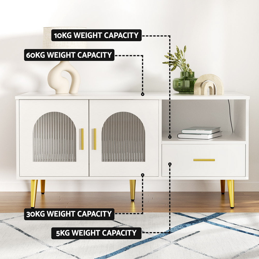 Artiss LED Coffee Table Shelf Drawer Storage White