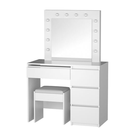 Dressing Table Set with Stool & 12 LED Bulbs – Elegant White Vanity Makeup Desk