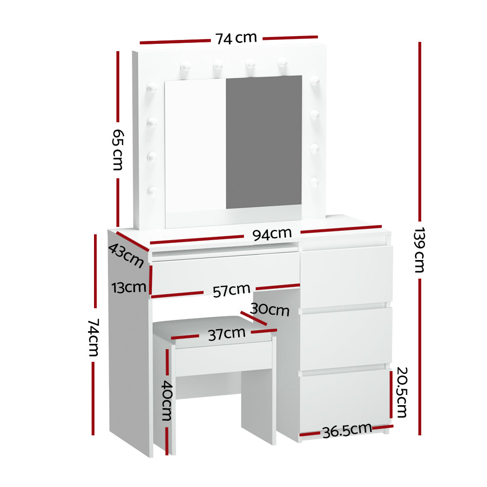 Dressing Table Set with Stool & 12 LED Bulbs – Elegant White Vanity Makeup Desk