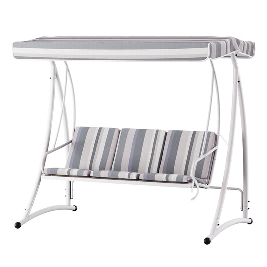 3-Seater Outdoor Swing Chair with Canopy – White & Grey