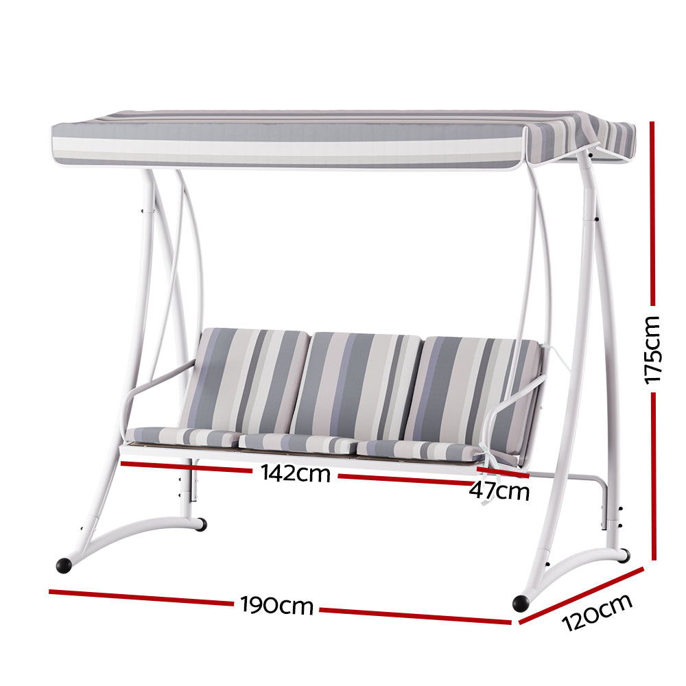 3-Seater Outdoor Swing Chair with Canopy – White & Grey