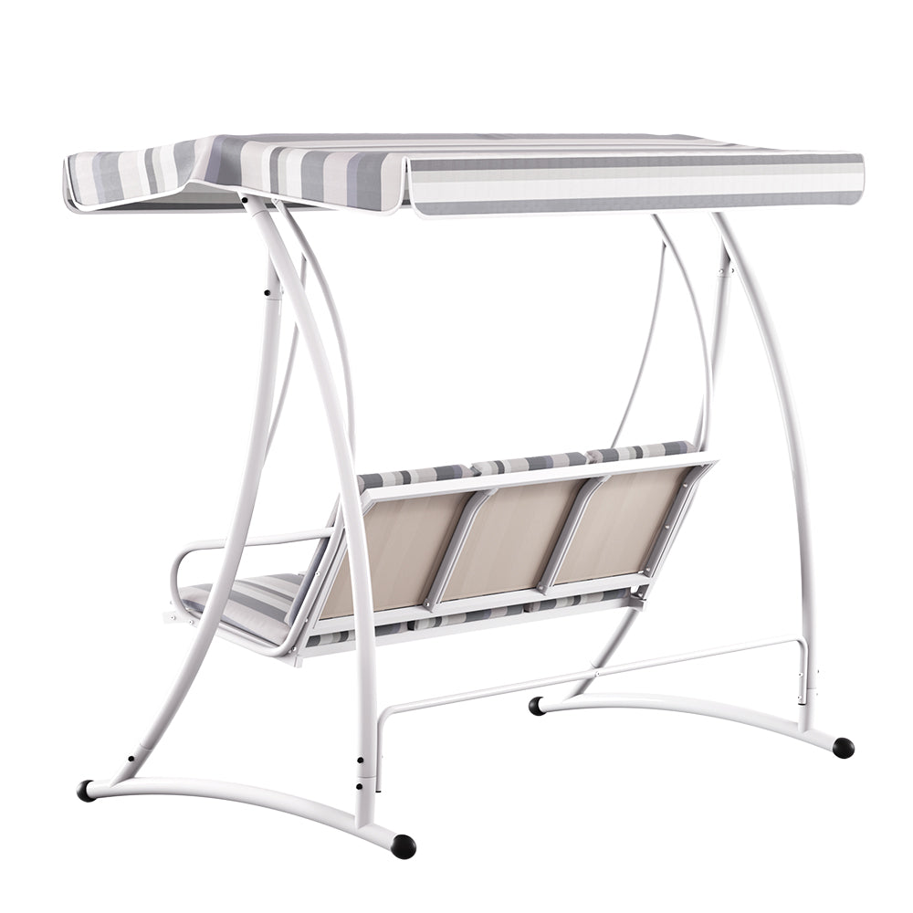 3-Seater Outdoor Swing Chair with Canopy – White & Grey