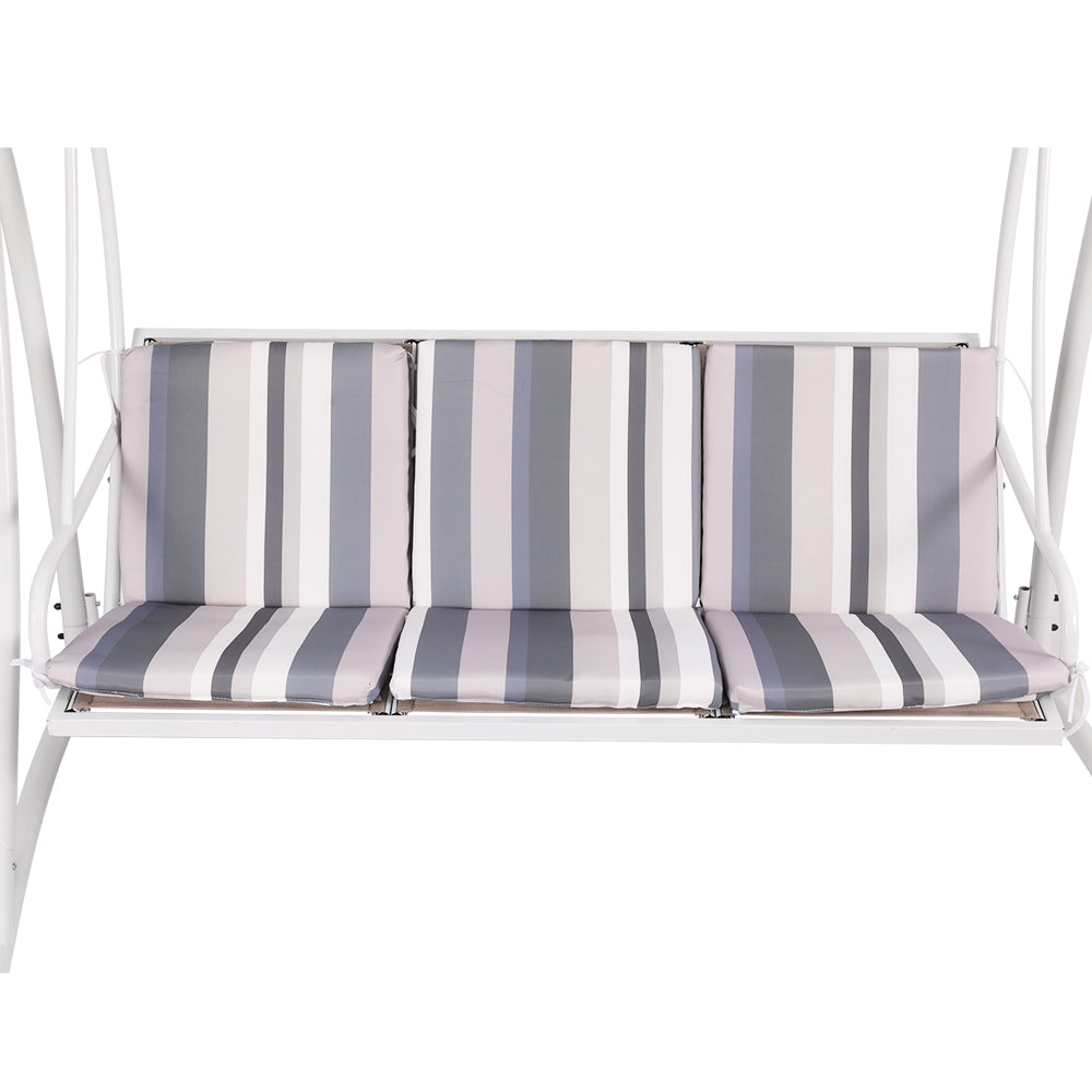 3-Seater Outdoor Swing Chair with Canopy – White & Grey