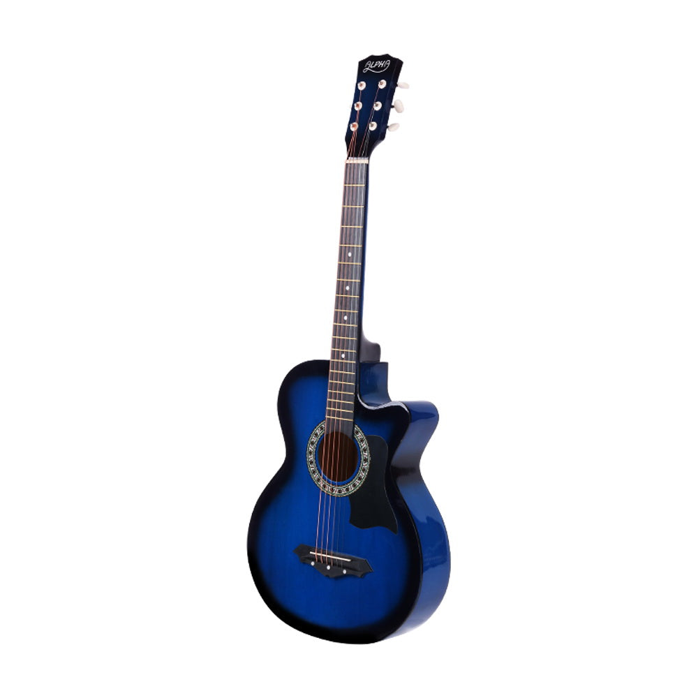 Alpha 38 Inch Acoustic Guitar Wooden Body Steel String Full Size Cutaway Blue