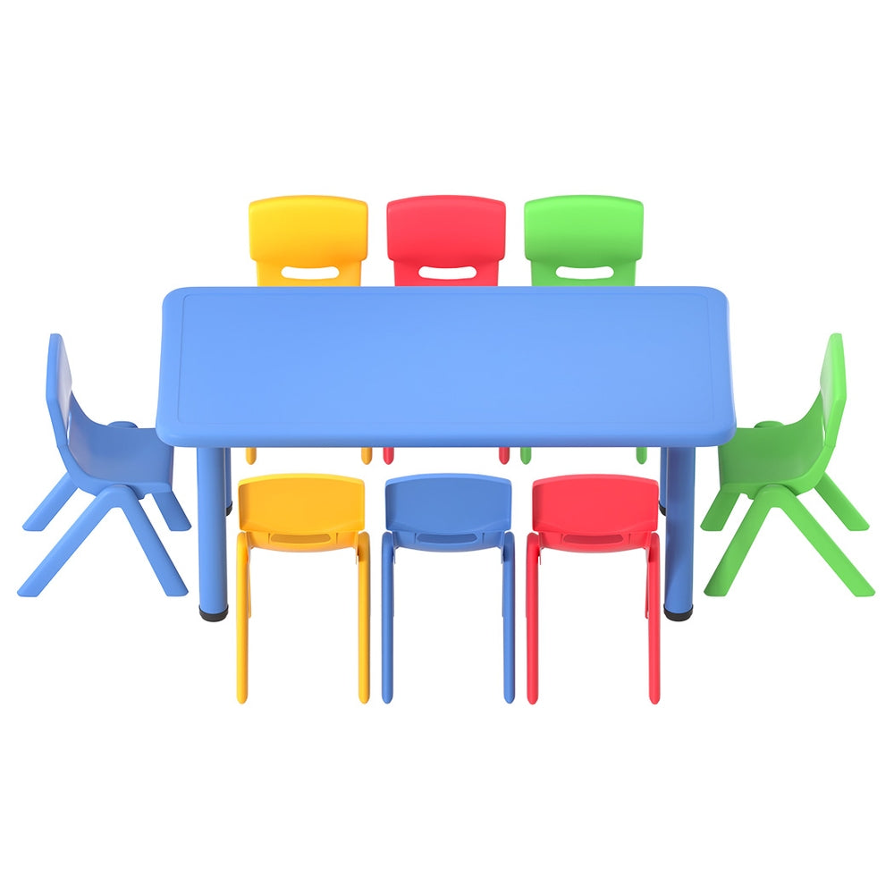 9-Piece Kids Table and Chairs Set – Plastic Study Desk with 8 Chairs for Children