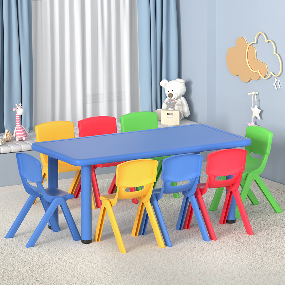 9-Piece Kids Table and Chairs Set – Plastic Study Desk with 8 Chairs for Children