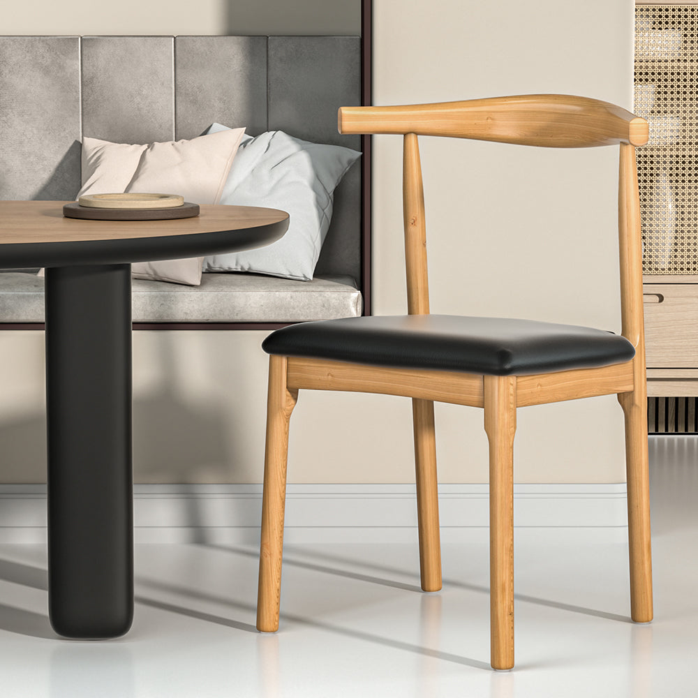 Artiss Dining Chair Rubber Wood Leather Seat Black