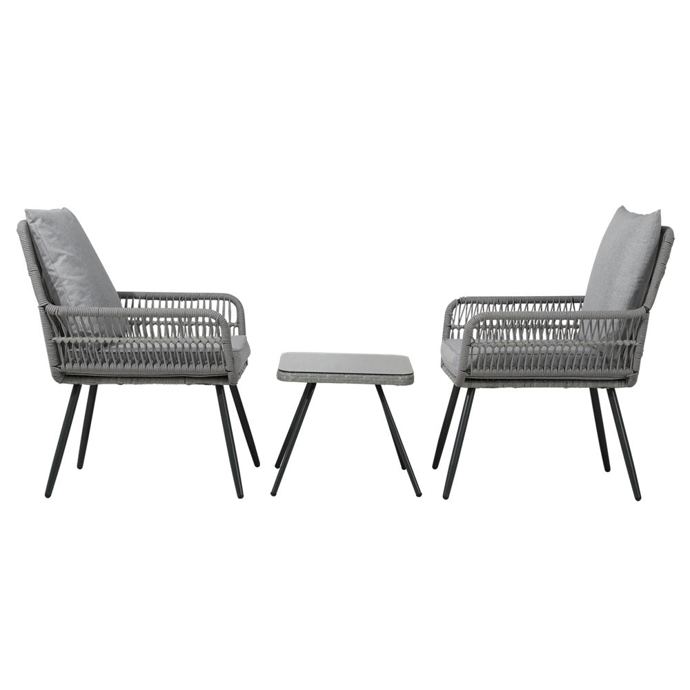 Gardeon 3PC Outdoor Furniture Bistro Set Lounge Setting Chairs Table Patio Grey