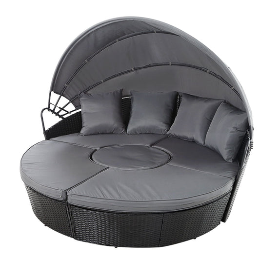 Gardeon Sun Lounge Setting Wicker Lounger Day Bed Patio Outdoor Furniture Black