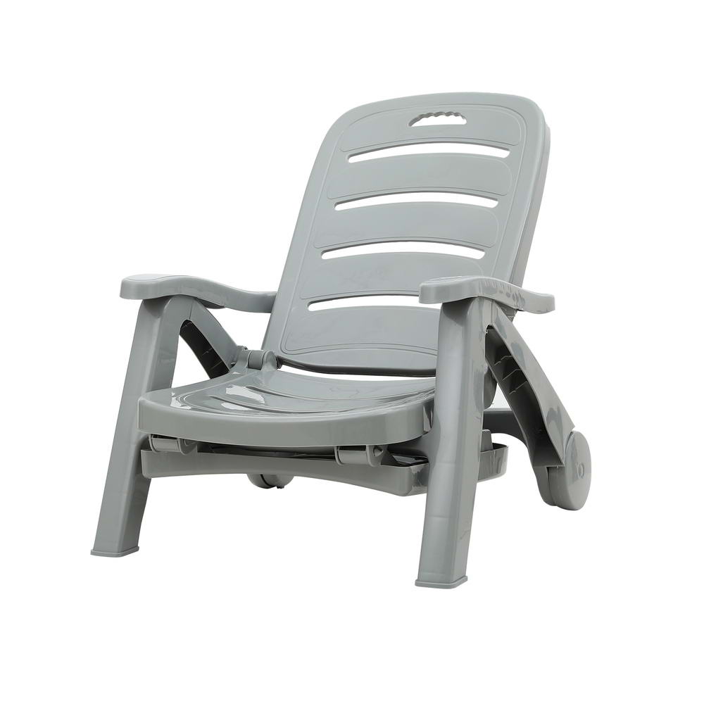 Gardeon Sun Lounger Folding Lounge Chair Wheels Patio Outdoor Furniture Grey