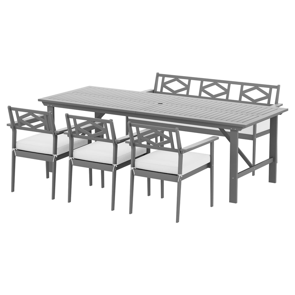 Gardeon Outdoor Dining Set 5 Piece Wooden Table Chairs Setting Grey