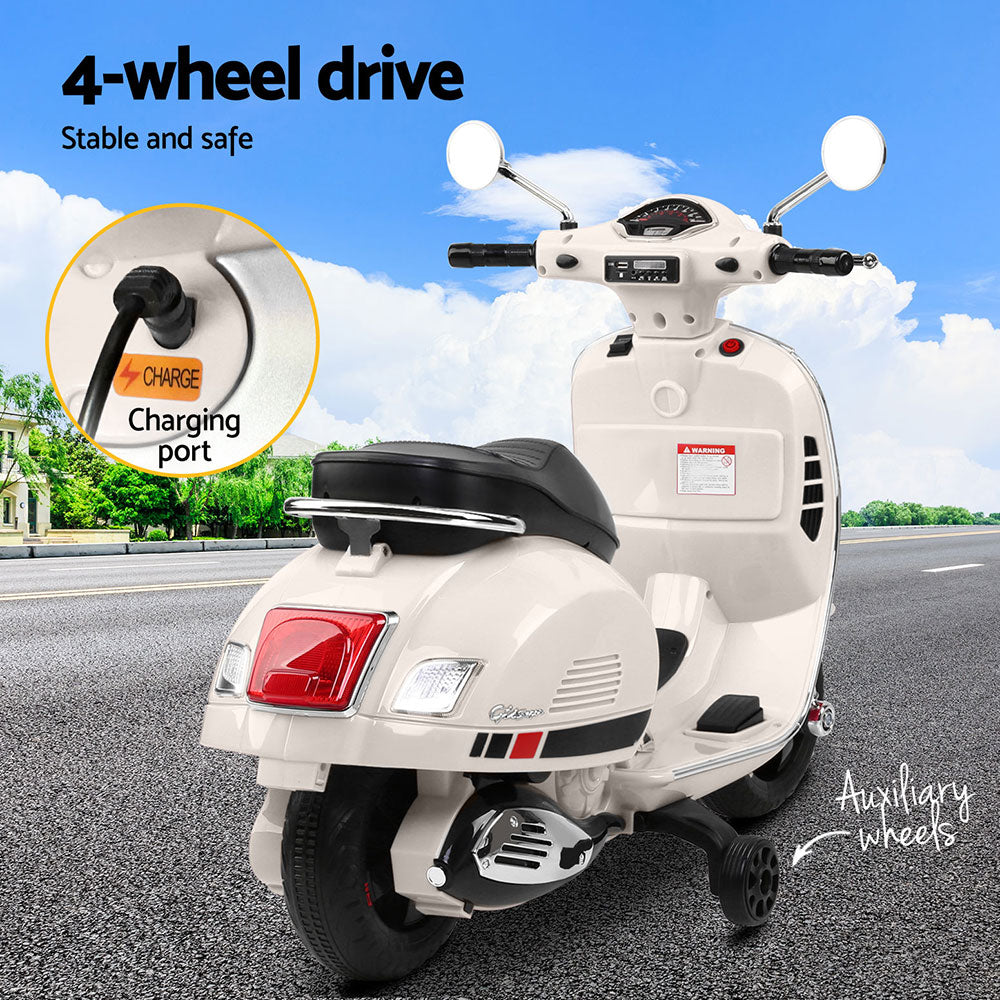 Kids Electric Ride-On Vespa-Style Motorbike – GTS Model, White