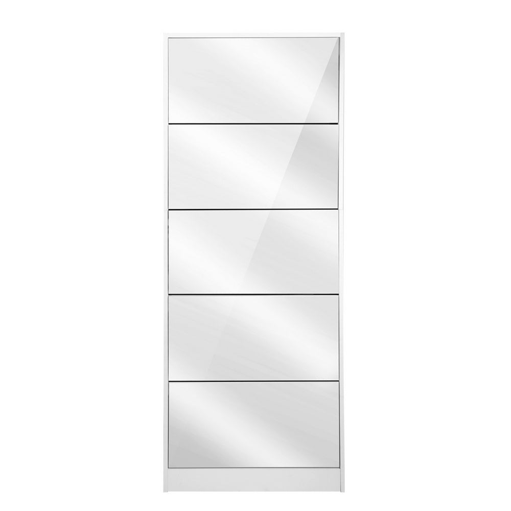 Artiss Shoe Rack Cabinet Mirror 25 Pairs White