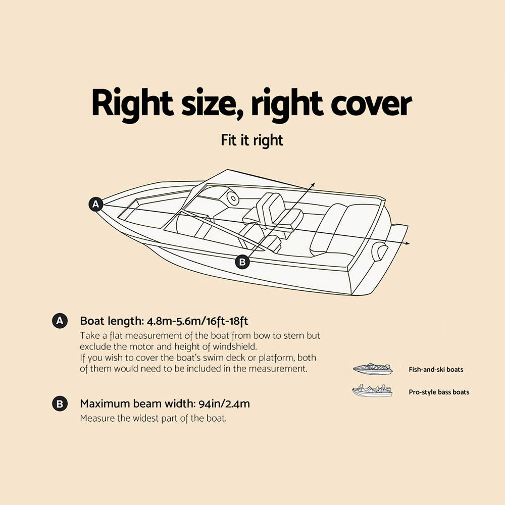 Seamanship 16-18.5ft Trailerable Boat Cover – Marine Grade 600D Waterproof Protection