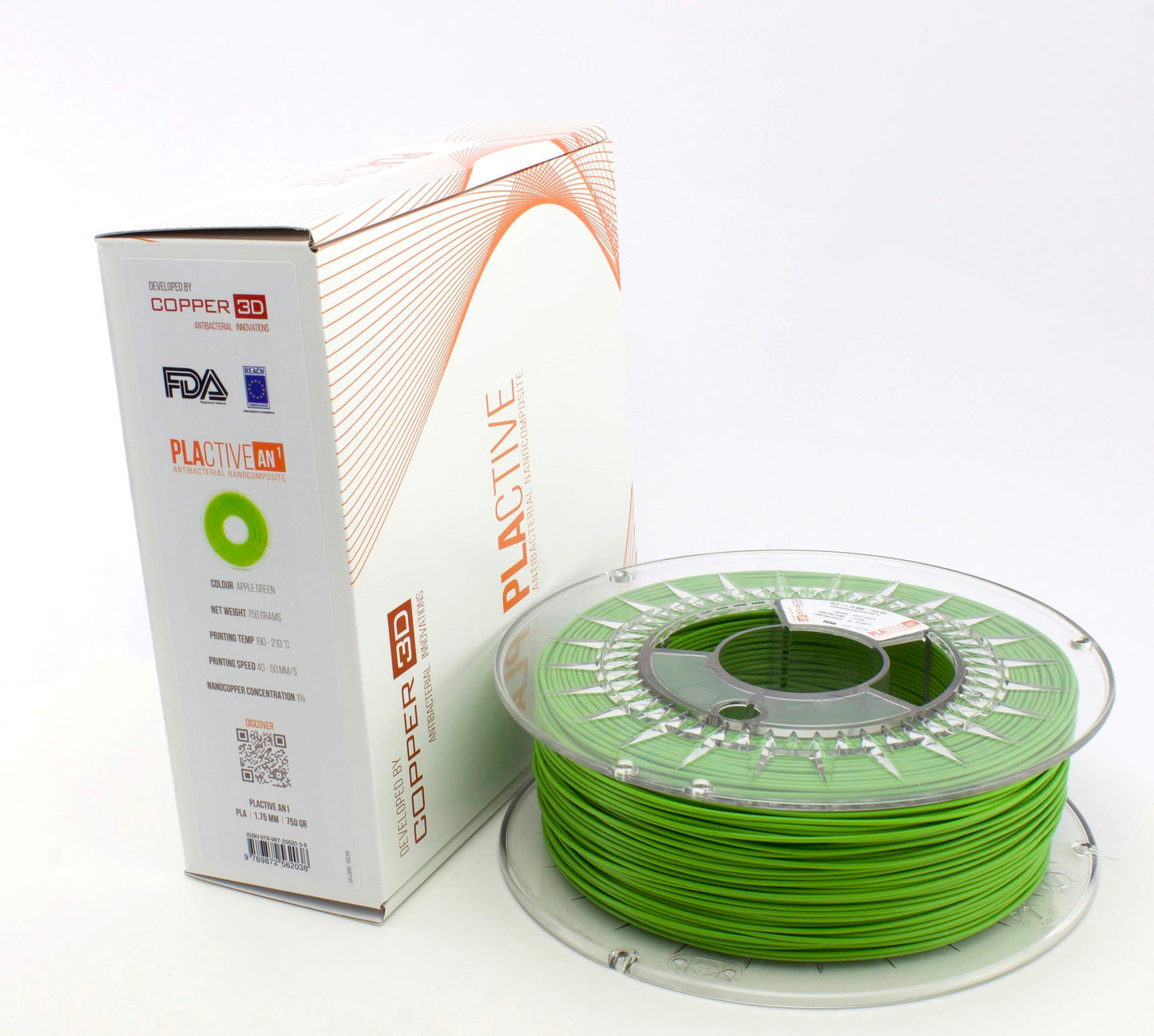 PLA Filament Copper 3D PLActive - Innovative Antibacterial 2.85mm 50gram Apple Green Color 3D Printer Filament