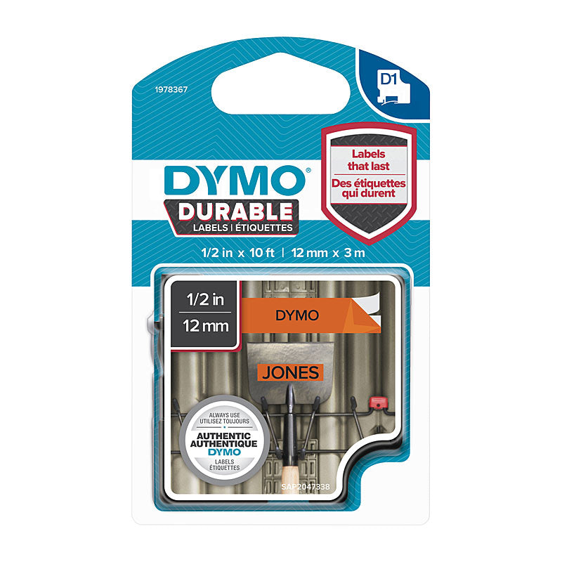 DYMO Dur Black on Orn 12mm x 3m