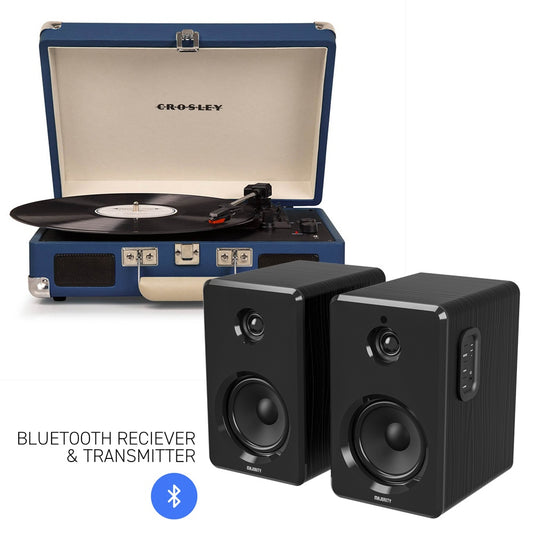 CROSLEY Crosley Cruiser Bluetooth Portable Turntable - Blue + Bundled Majority D40 Bluetooth Speakers - Black