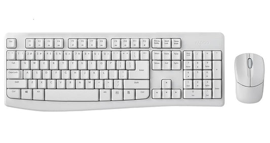 RAPOO X1800Pro Wireless Mouse & Keyboard Combo - 2.4G, 10M Range, Optical, Long Battery, Spill-Resistant Design,1000 DPI, Nano Receiver, Entry (White)