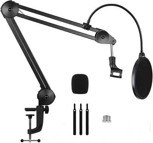 Heavy Duty Microphone Arm Microphone Stand Suspension Scissor Boom Stands with 6" Pop Filter and Cable Ties for Recording