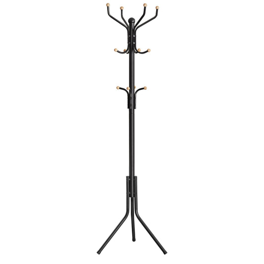 Black Metal Coat Rack, Hall Tree, 182cm Tall