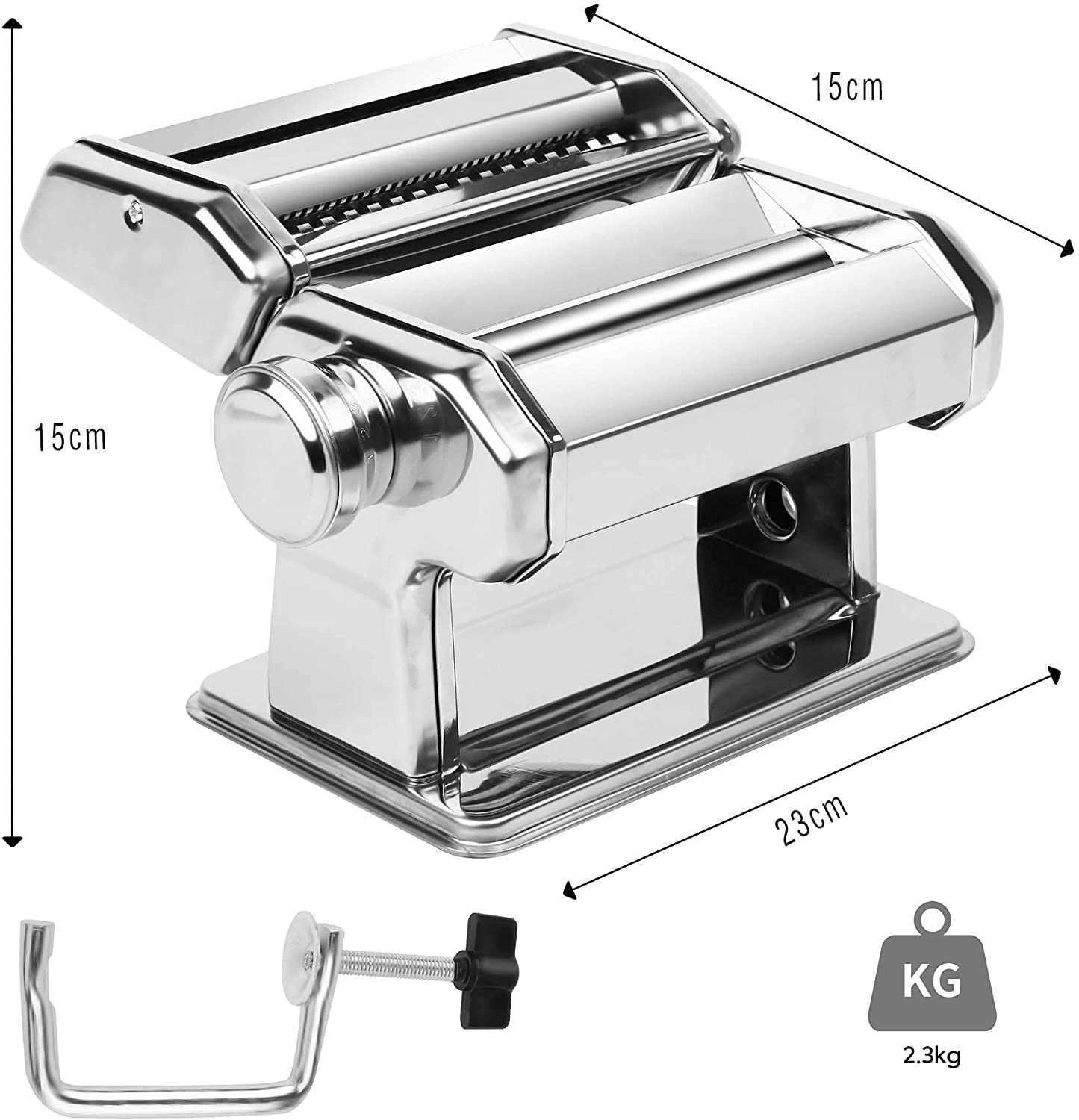 Pasta Maker Manual Steel Machine with 8 Adjustable Thickness Settings