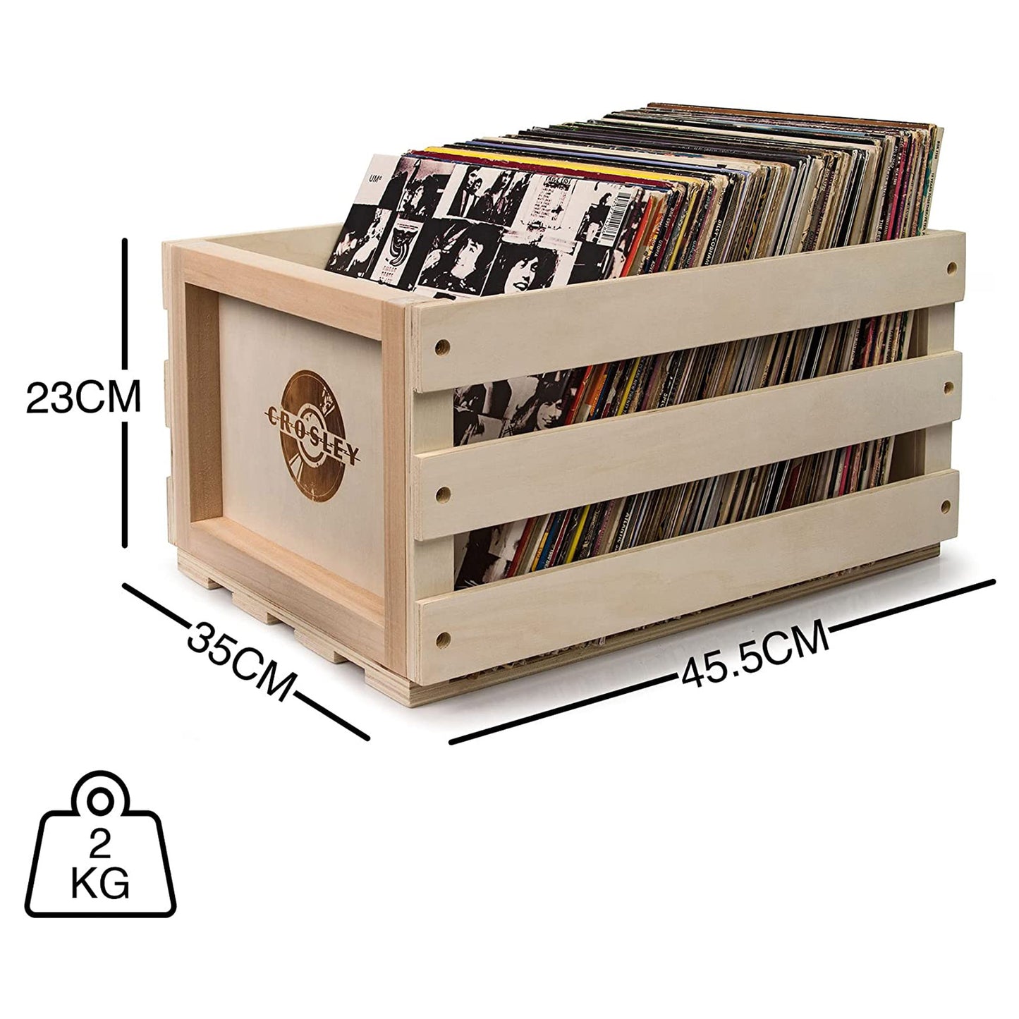 Crosley Vinyl LP Record Storage Crate Natural Wood Holds up to 75