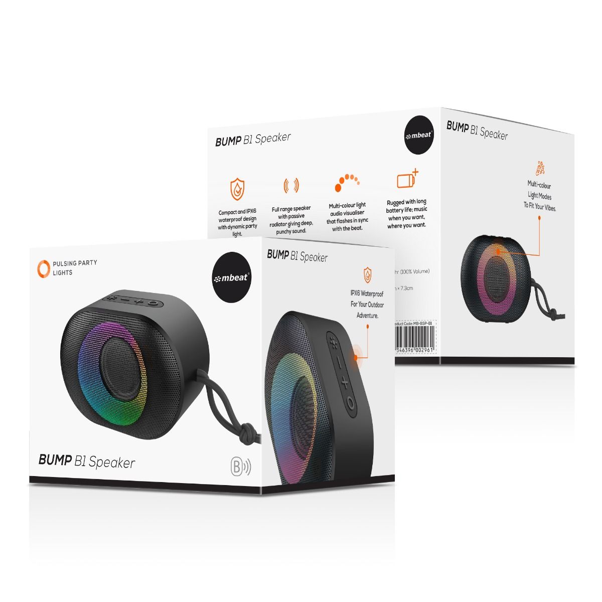 mbeat Bump B1 IPX6 Portable RGB Bluetooth Party Speaker