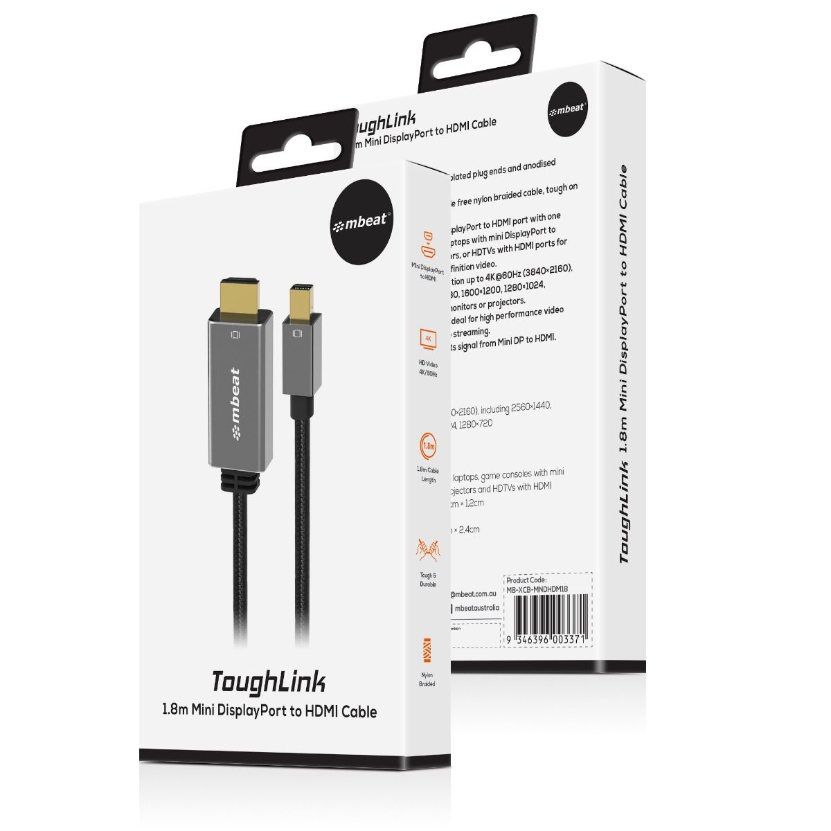 mbeat Tough Link 1.8m Mini DisplayPort to HDMI Cable - Space Grey