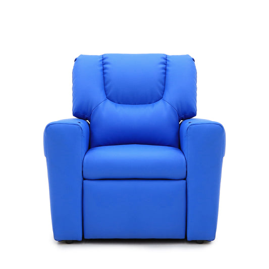 Blue Kids push back recliner chair with cup holder