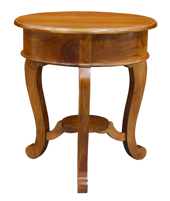 Round Cabriole Leg 1 Drawer Lamp Table (Light Pecan)