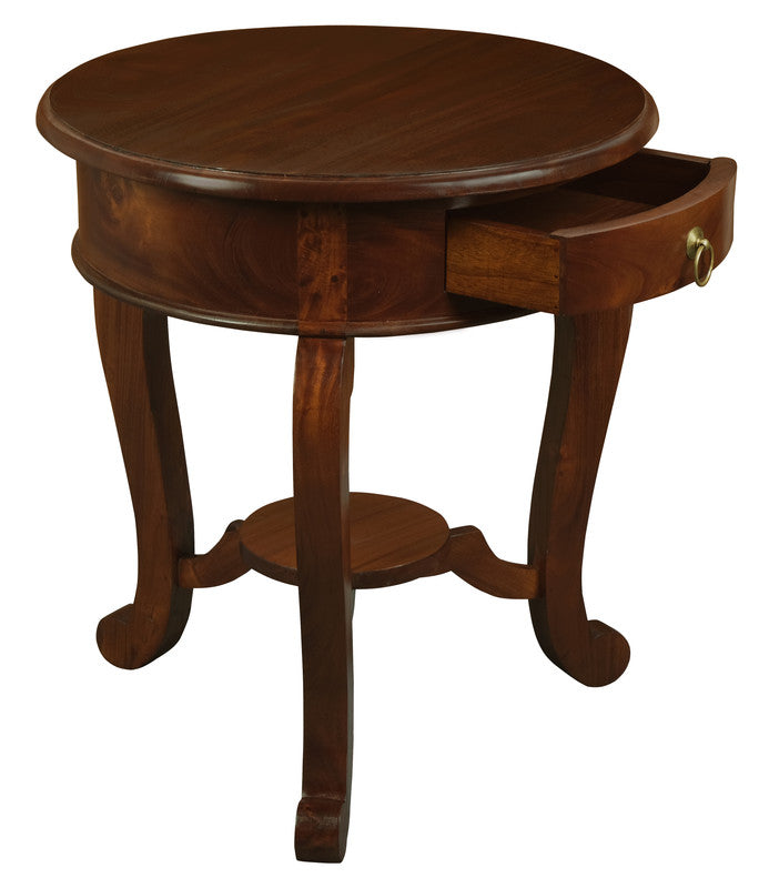 Round Cabriole Leg 1 Drawer Lamp Table (Mahogany)