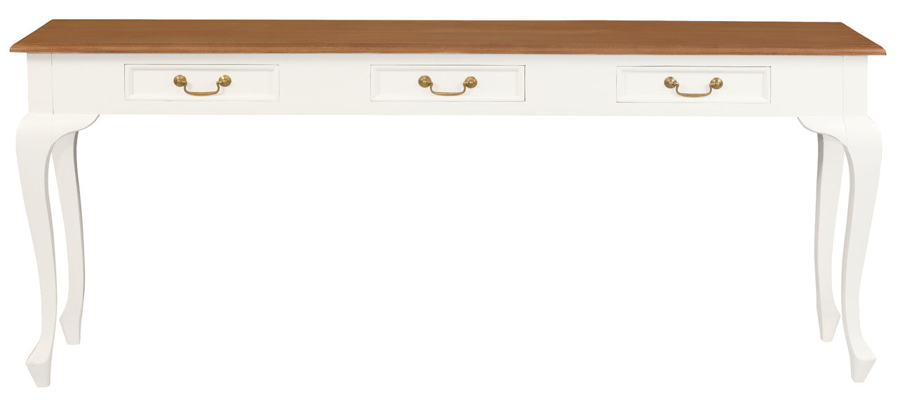 Queen Anne 3 Drawer Sofa Table - White Caramel