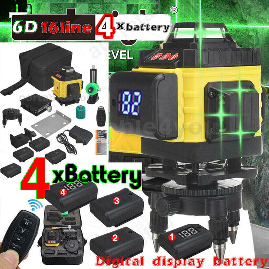 16 Line Laser Level 4D Green Light Auto Self Leveling 360 degree Rotary Cross