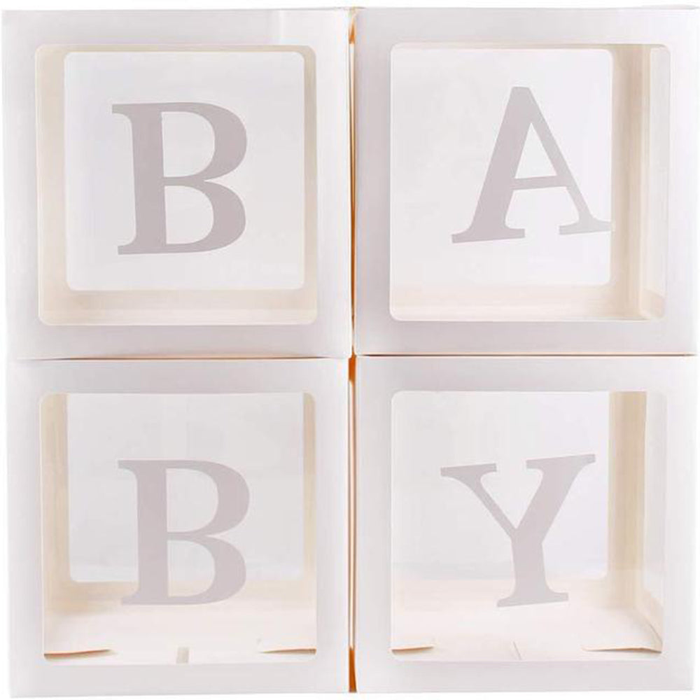 4Pcs/Set BABY Balloon Box Cube Blue Boxes Birthday Boy Baby Shower Party Wedding White