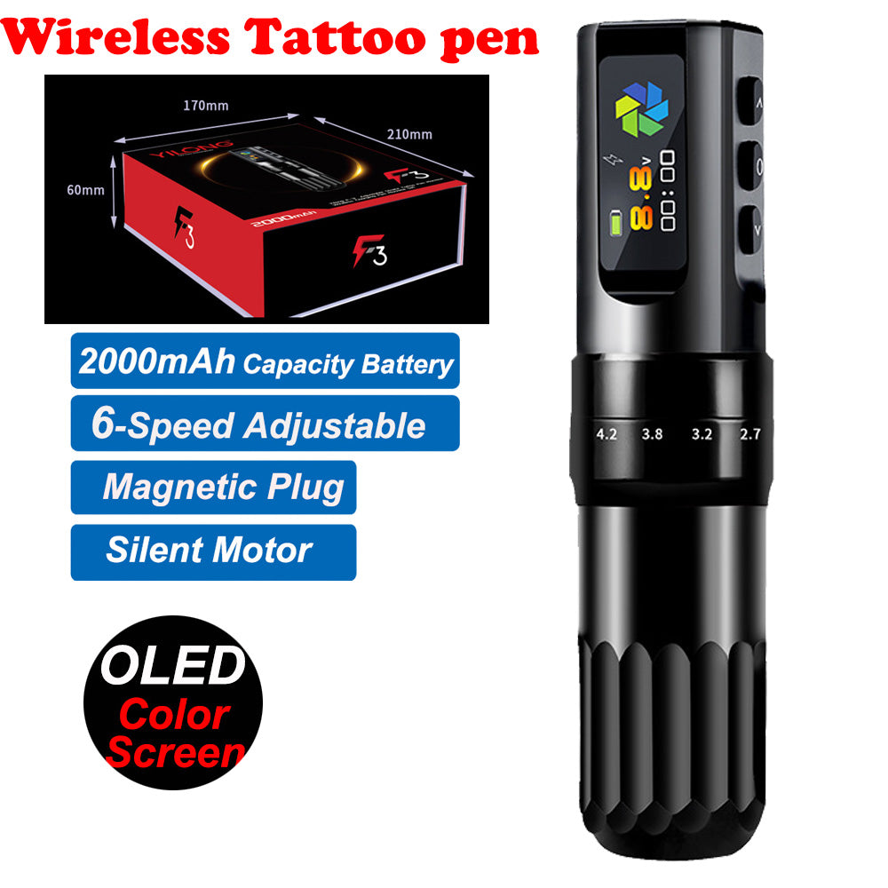 Black Wireless Tattoo Pen Rotary Machine Adjustable Stroke Gun OLED Screen Fast charge