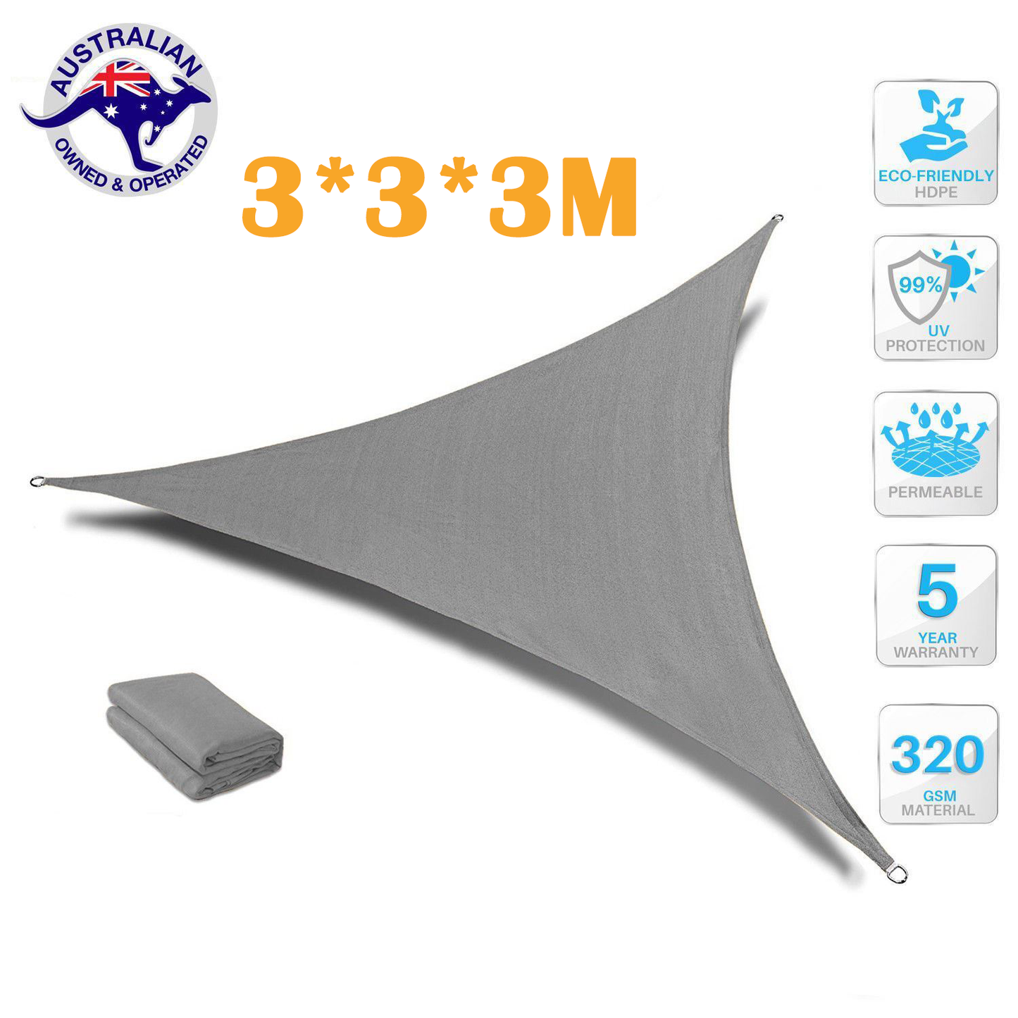 Heavy Duty Waterproof Sun Shade Sail Square Rectangle 320GSM HDPE 98% UV Block