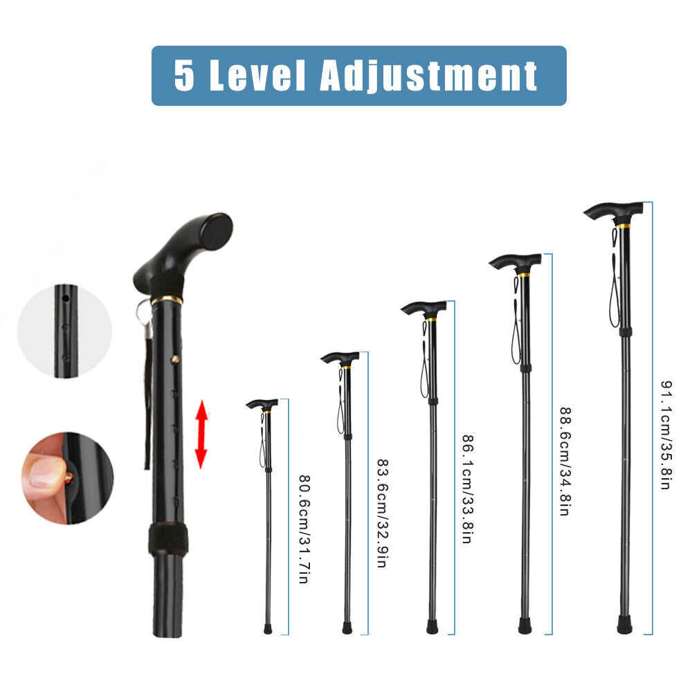 Adjustable Walking Stick Travel Retractable Hiking Folding Cane Metal Pole