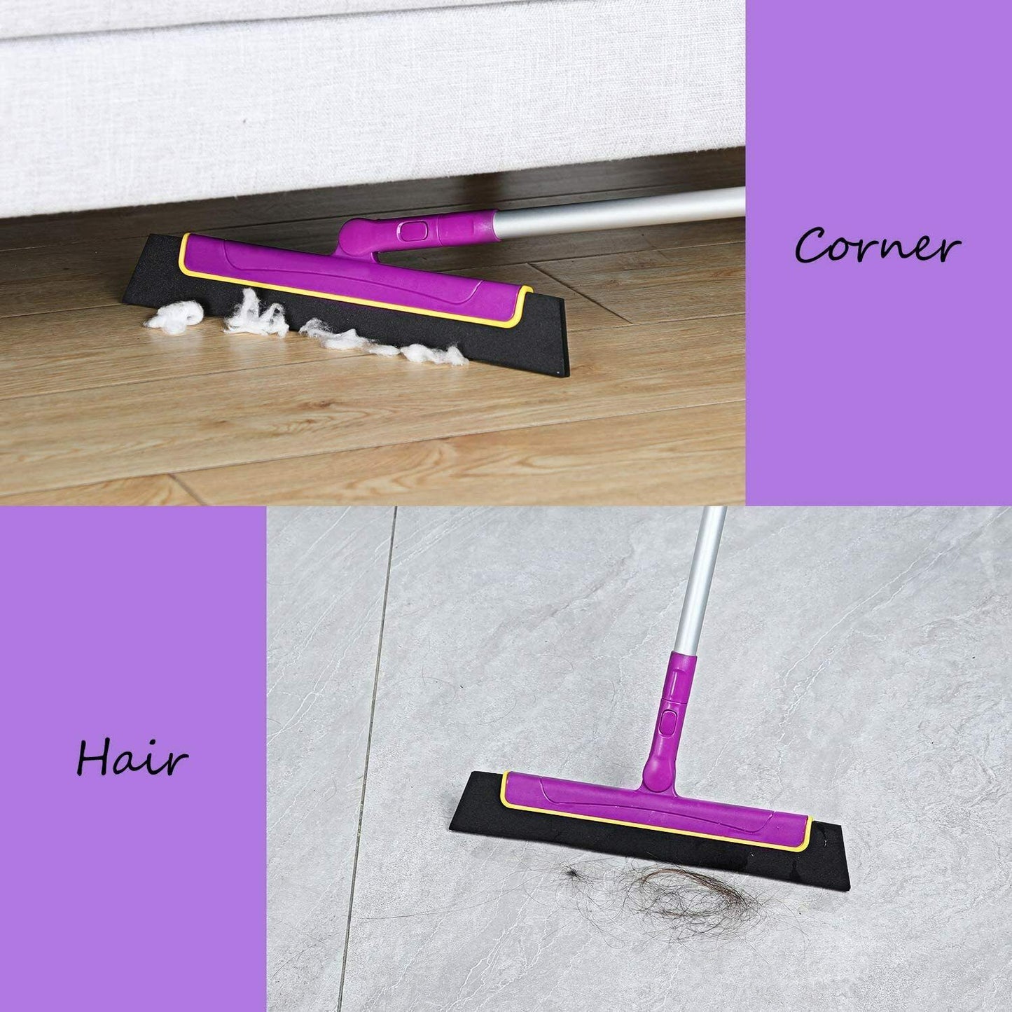 Purple Floor Squeegee WiperBroom Floor Tile Cleaning Household Extendable Handle