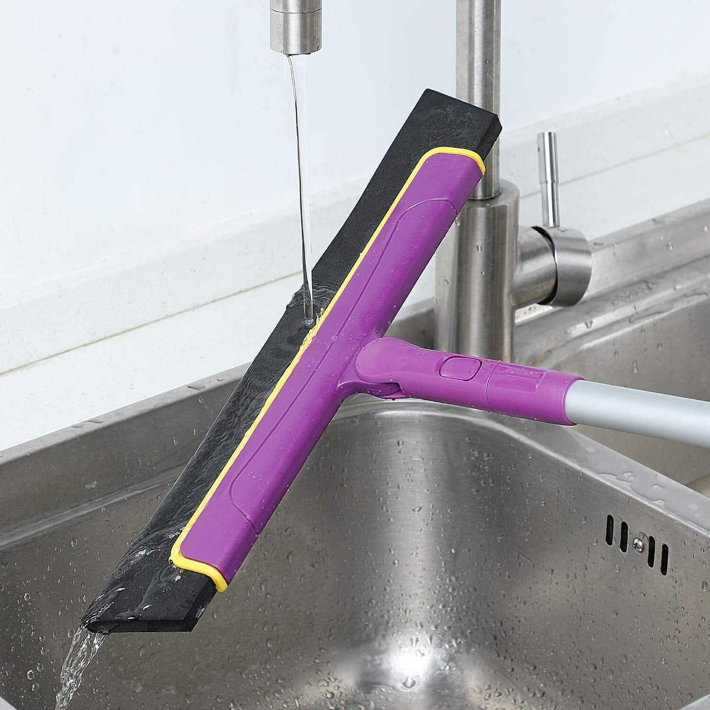 Purple Floor Squeegee WiperBroom Floor Tile Cleaning Household Extendable Handle