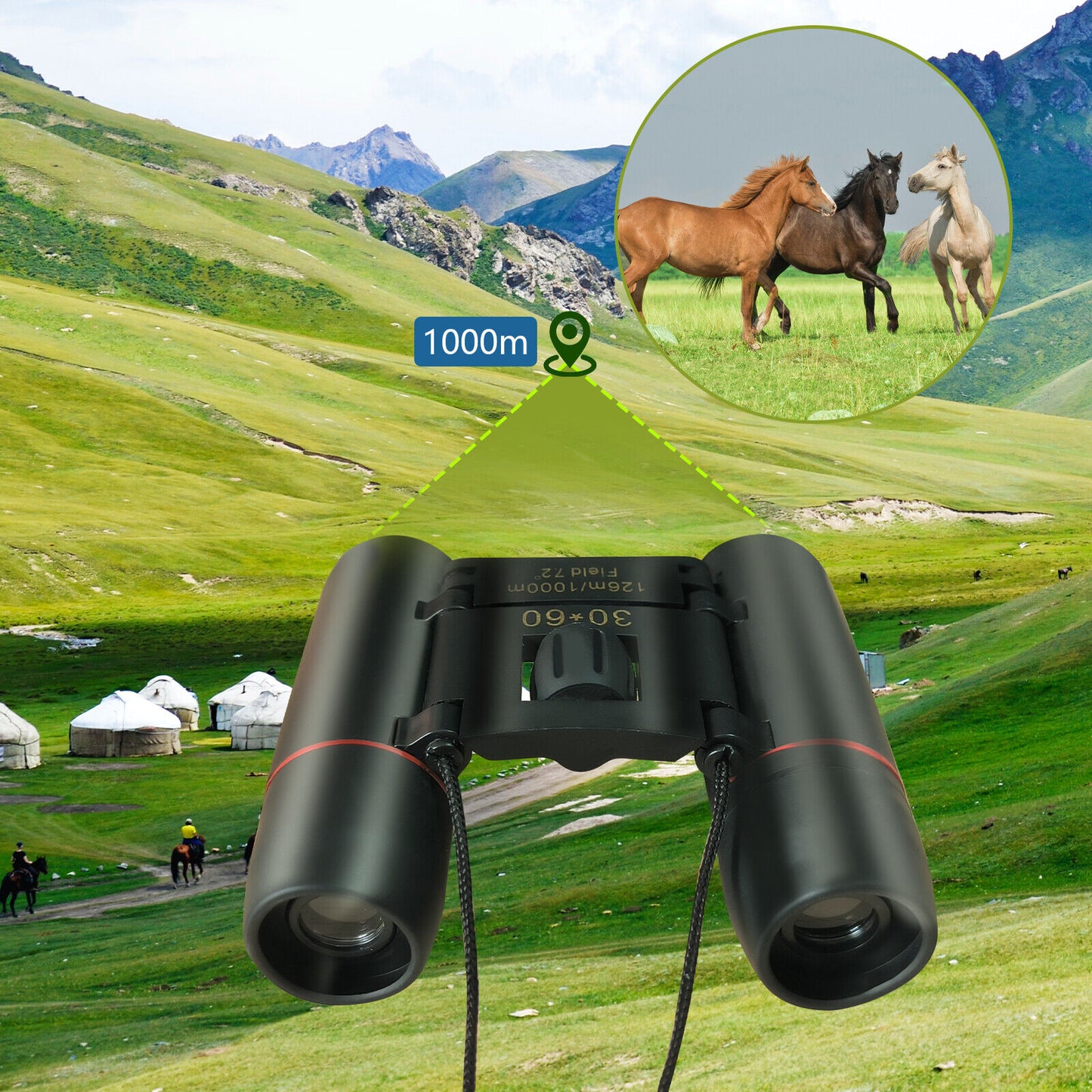 Mini Zoom Binoculars 30x60 Outdoor Travel Hunting Day/Night HD Vision Telescope