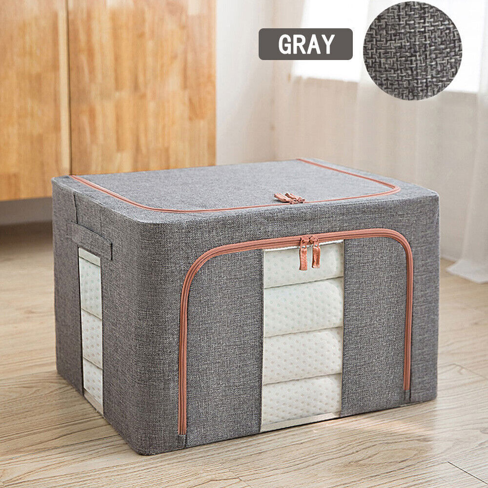 Foldable Storage Box Crushed Steel Frame Clothes Quilt Toys Organizer 24L