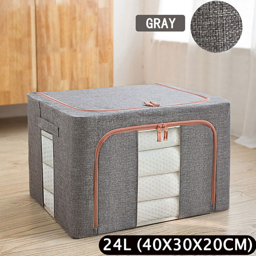 Foldable Storage Box Crushed Steel Frame Clothes Quilt Toys Organizer 24L