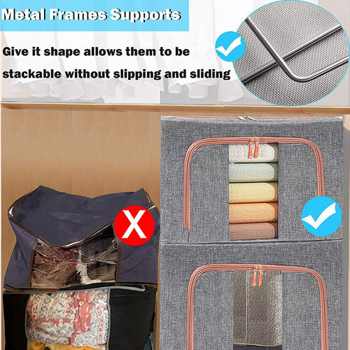 Foldable Storage Box Crushed Steel Frame Clothes Quilt Toys Organizer 24L