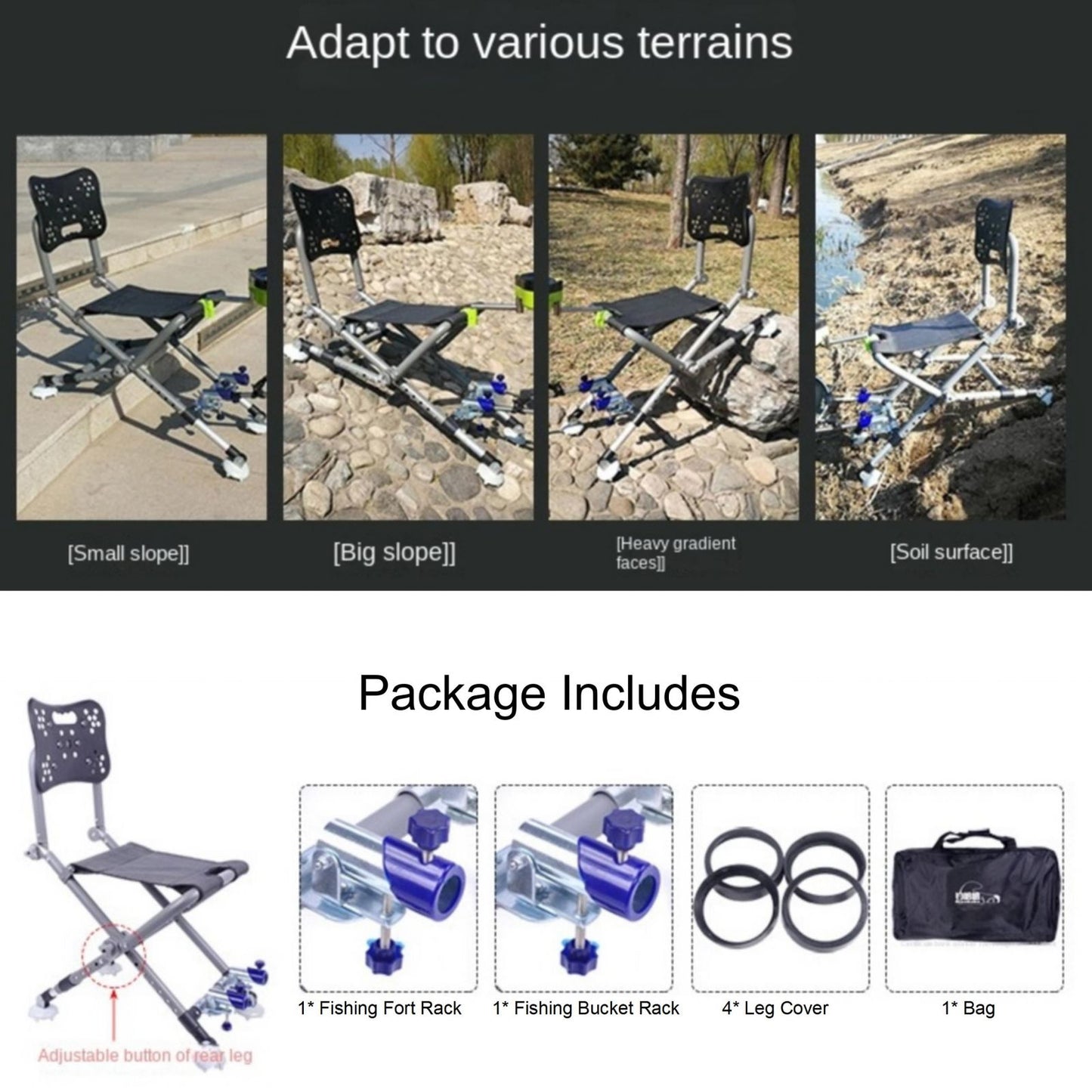 Fishing Chair With Aluminum Alloy For All-Terrains Portable Multifunctional Folding Adjustable Reclining Chair With Hind Legs