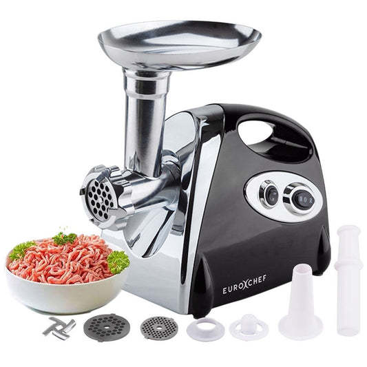 EUROCHEF Electric Meat Grinder, Stainless Steel Mincer Sausage Filler Kibbe Maker, Black