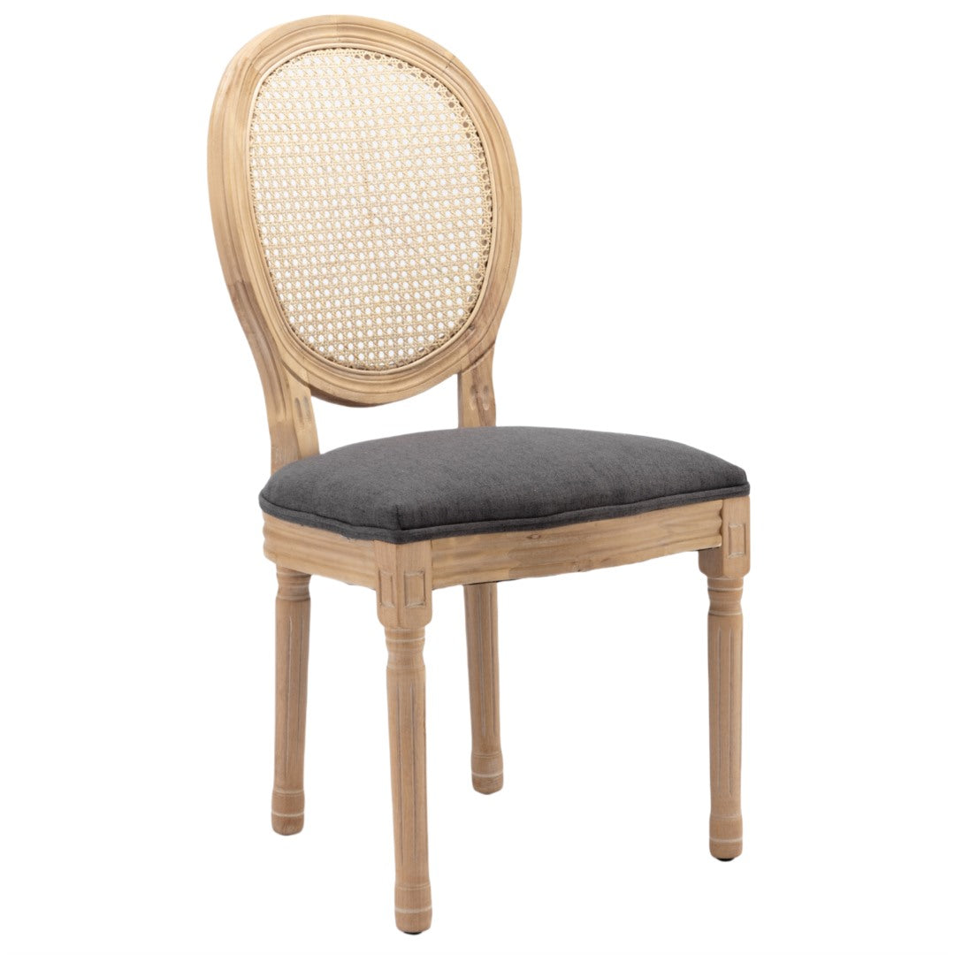 AADEN 4x Rattan Dining Chairs with Solid Wood Legs- Grey