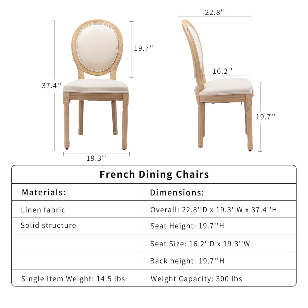 AADEN 2x Linen Dining Chairs with Solid Wood Legs- Beige