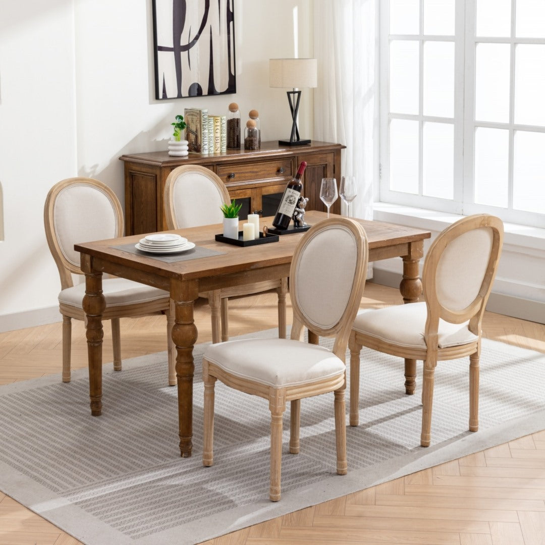 AADEN 2x Linen Dining Chairs with Solid Wood Legs- Beige