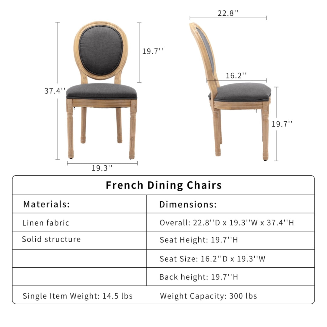 AADEN 2x Linen Dining Chairs with Solid Wood Legs- Grey